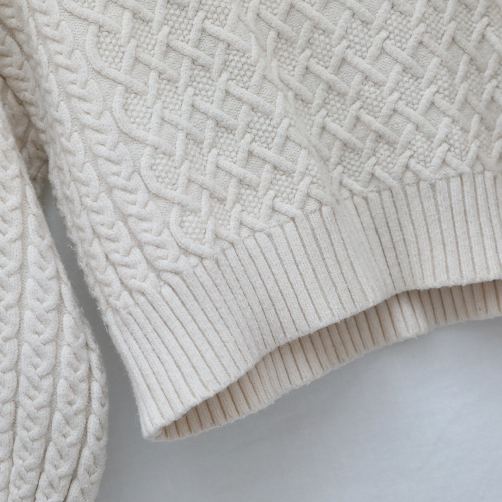 Tahari Cable stitch Turtleneck Sweater stretch cozy winter warm off-white cottag - Picture 6 of 8